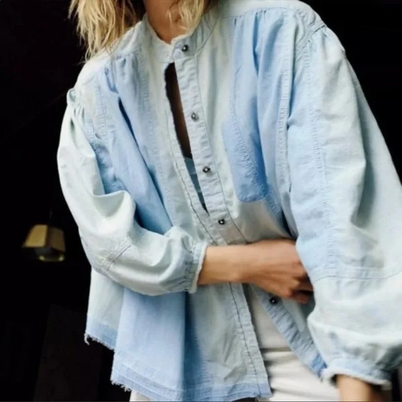 NEW Free People Set Sail Denim Top - Picture 9 of 9